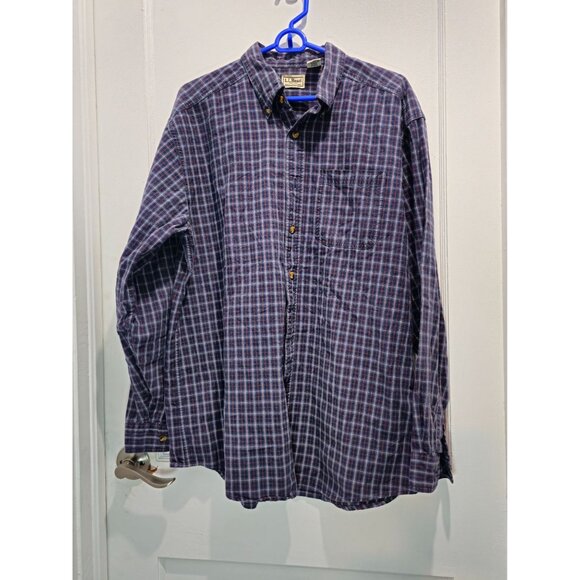 L.L.Bean Mens Plaid Long Sleeve Button-Down Shirt L 100% Cotton Blue/Red - Picture 3 of 12